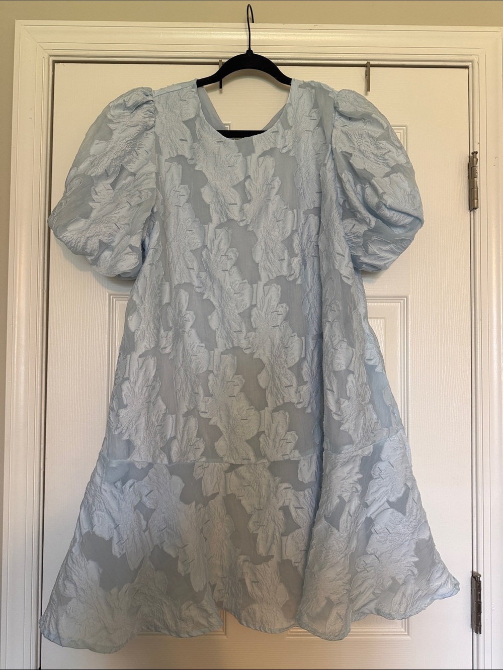 Light Blue Puff-Sleeve Floral Women’s Dress
